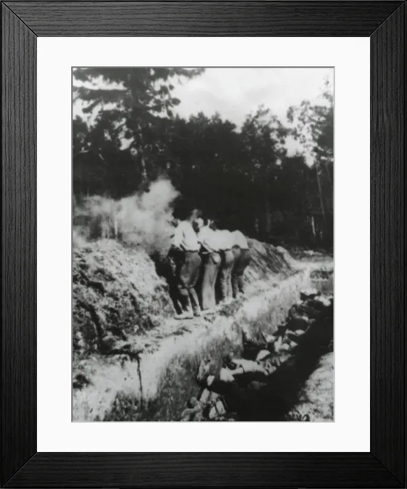 Framed Print : Execution of Soviet (Russia) men on the edge of a mass grave. Photo found on a German soldier, Kurt Siedber, in Sept. 1942. World War 2. (BSLOC_2014_8_44)