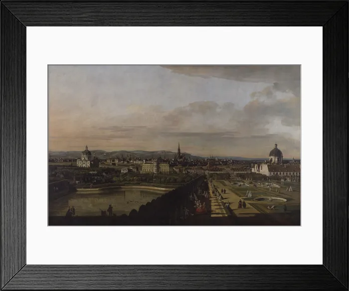 Framed Print : View of Vienna from the Belvedere, by Bernardo Bellotto, 1759-1760, XVIII century, oil on canvas, 135 x 213 cm. - Austria, Vienna, Kunsthistorisches Museum. Whole artwork view