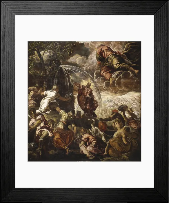 Framed Print : Moses Drawing Water from the Rock, by Jacopo Robusti called Tintoretto, 1577, 16th century, fresco. - Italy, Veneto, Venice, Scuola Grande di San Rocco. Whole artwork view Framed Print : Moses Drawing Water from the Rock, by Jacopo Robusti called Tintoretto, 1577, 16th century, fresco. - Italy, Veneto, Venice, Scuola Grande di San Rocco. Whole artwork view