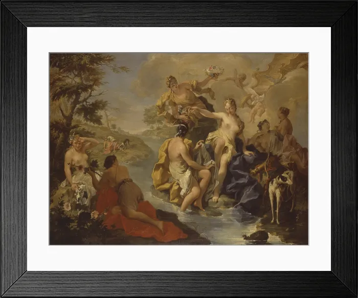 Framed Print : Diana and the nymphs, Actaeon devoured by dogs, by Giambattista Pittoni, 1725, 18th century, oil on canvas. - Italy, Veneto, Vicenza, Pinacoteca Civica Chiericati Palace