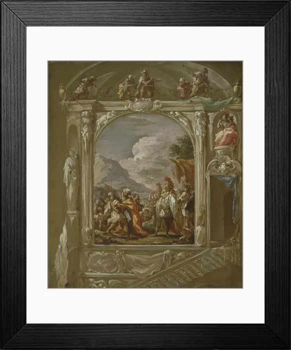 Framed Print : Alexander in front of the Body of Darius, by Giovanni Antonio Pellegrini, 18th century, oil on canvas, 74 x 63 cm. - Italy, Emilia Romagna, Ravenna, Civic Collection