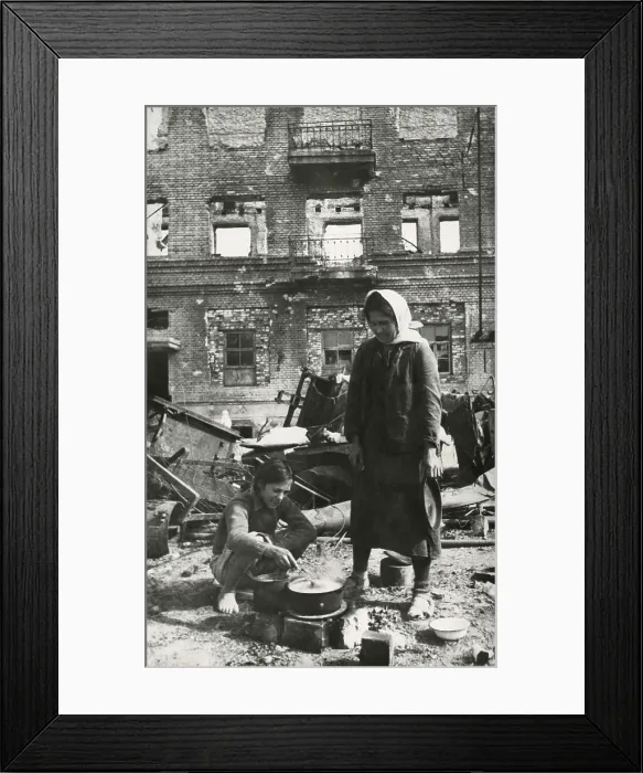 Framed Print : Soviet (Russian) civilians cooking in the ruins of Stalingrad. The Hero City was in ruins in Nov. 1944, over 18 months after the defeat of the Germans in Feb. 1943 Framed Print : Soviet (Russian) civilians cooking in the ruins of Stalingrad. The Hero City was in ruins in Nov. 1944, over 18 months after the defeat of the Germans in Feb. 1943