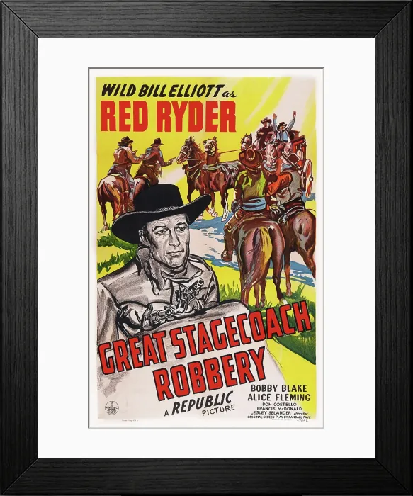 Framed Print : GREAT STAGECOACH ROBBERY, US poster art, Bill Elliott, 1945 Framed Print : GREAT STAGECOACH ROBBERY, US poster art, Bill Elliott, 1945