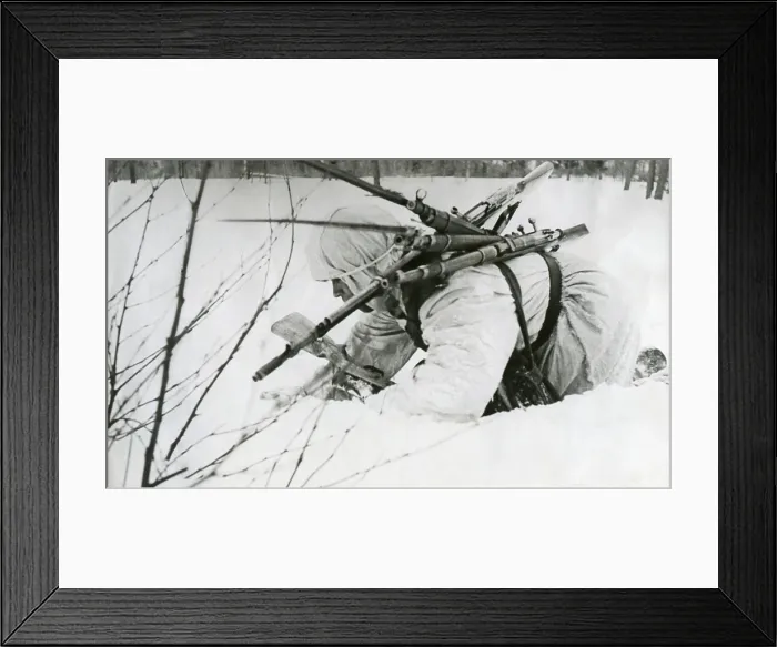 Framed Print : Soviet (Russian) World War 2 medic collects rifles from as he treats soldiers in battle. May 1942. (BSLOC_2014_8_28)