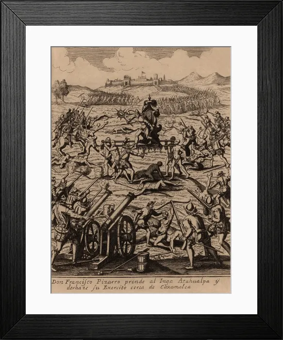 Framed Print : The Inca Emperor Atahualpa was captured by Spanish soldiers at Cajamarca, Peru, on November 16, 1532