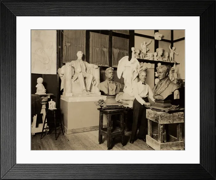 Framed Print : Daniel Chester French in his studio in Stockbridge, Mass. c. 1920. A plaster model of the Lincoln Memorial is displayed Framed Print : Daniel Chester French in his studio in Stockbridge, Mass. c. 1920. A plaster model of the Lincoln Memorial is displayed