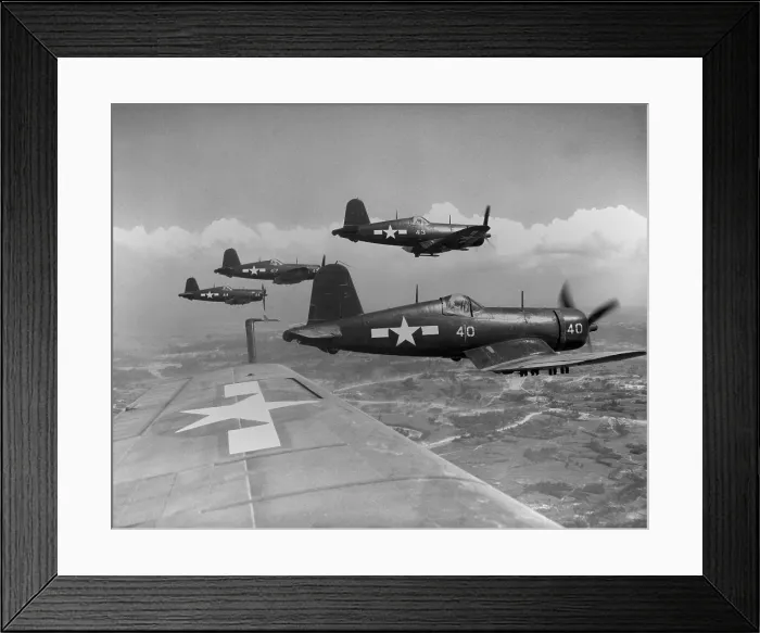 Framed Print : Marine Corsairs fly on a rocket strike against Japanese positions on southern Okinawa. June 10, 1945. World War 2. (BSLOC_2013_13_103)