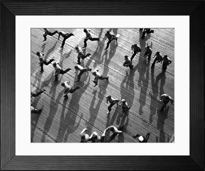 Framed Print : USS Yorktown crewmen dash to their battle stations as general quarters sound. In May 1943 Yorktown was a new carrier in shakedown operations. World War 2. (BSLOC_2013_13_10) Framed Print : USS Yorktown crewmen dash to their battle stations as general quarters sound. In May 1943 Yorktown was a new carrier in shakedown operations. World War 2. (BSLOC_2013_13_10)