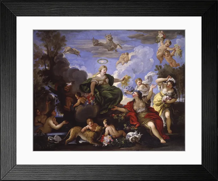 Framed Print : Triumph of Flora or Primavera, copy by Luca Giordano, 16th century, oil on canvas. - Italy, Lombardy, Milan, Castello Sforzesco, Civic Museum of Ancient Art. Whole artwork view Framed Print : Triumph of Flora or Primavera, copy by Luca Giordano, 16th century, oil on canvas. - Italy, Lombardy, Milan, Castello Sforzesco, Civic Museum of Ancient Art. Whole artwork view