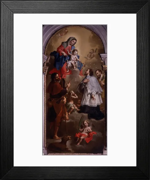 Framed Print : Mary with Baby Jesus, Sain John of Nepomuk and other Saints, by Bortolo Litterini, 1730, 18th Century, oil on canvas - Italy, Veneto, Venice, Church of Saint Canciano