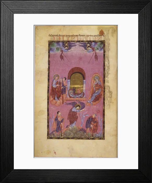 Framed Print : Gospel Book from Reichenau (or San Gallo). Birth of Christ, 880 - 899, 9th Century, miniature - Vatican City, Apostolic Vatican Library. Whole artwork view Framed Print : Gospel Book from Reichenau (or San Gallo). Birth of Christ, 880 - 899, 9th Century, miniature - Vatican City, Apostolic Vatican Library. Whole artwork view