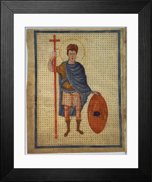 Framed Print : De Laudibus Sanctae Crucis. Louis the Pious, ca. 810 - 814, 9th Century, miniature - Vatican City, Apostolic Vatican Library. Whole artwork view