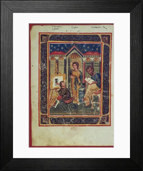 Framed Print : The Fathers of the Pharmacopoeia, miniature - Vatican City, Apostolic Vatican Library. Whole artwork view Framed Print : The Fathers of the Pharmacopoeia, miniature - Vatican City, Apostolic Vatican Library. Whole artwork view