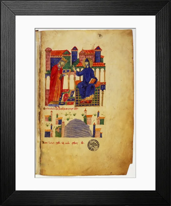 Framed Print : Dedication. Vat.lat.1202 c.22, 1071, 11th Century, miniature - Vatican City, Apostolic Vatican Library, Ms Lat 5729 f 366v. Whole artwork view