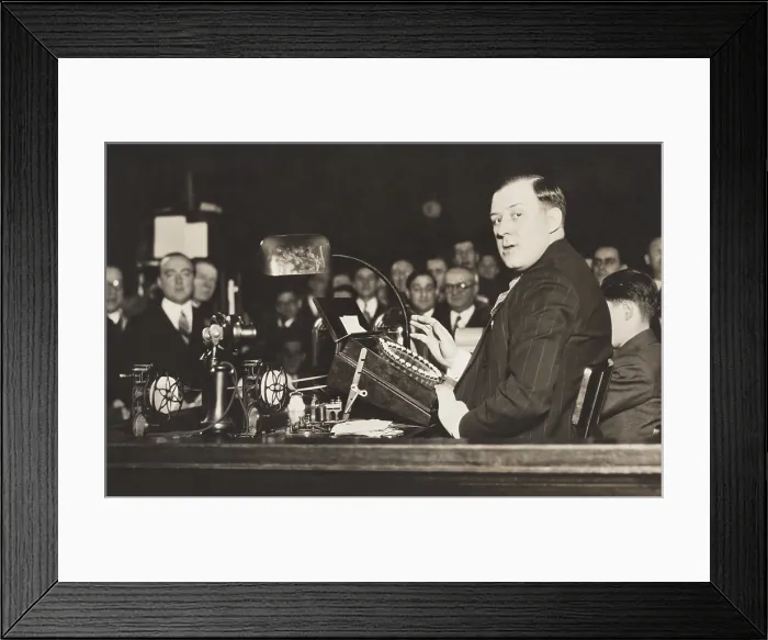Framed Print : Master ticker and keyboard operator, Robert Hall, of the New York Curb Market, Jan. 24, 1929. He is disseminating quotations over tickers installed throughout the country
