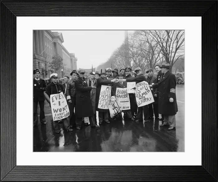 Framed Print : Seamen protest against the Copeland Safety-At-Sea Act. Jan. 18, 1937. 500 picketed the Commerce Department in Washington, D.C