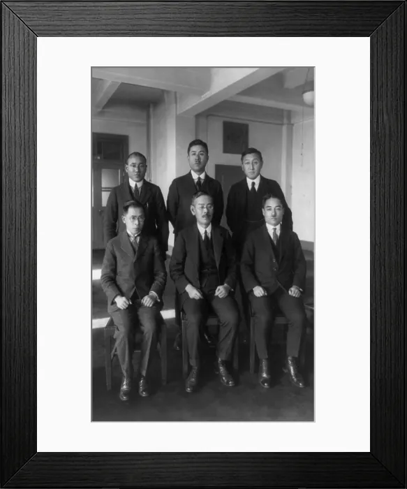 Framed Print : Mitsubishi executives in the 1920s: R. Masaki, G. Kawai, T. Nagasaki, S. Hazama, K. Miyasaki and H. Shoda