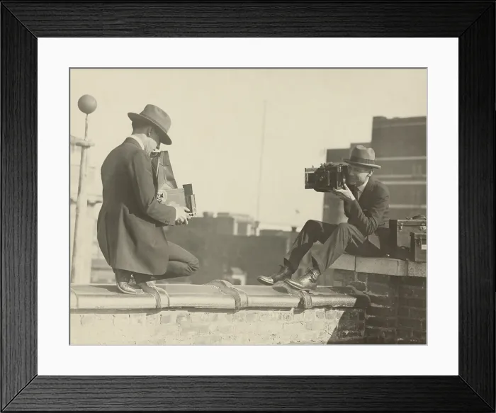 Framed Print : Photographers taking each other's picture with while perched on a Washington, D.C. roof. c. 1915-20 (BSLOC_2016_8_159)