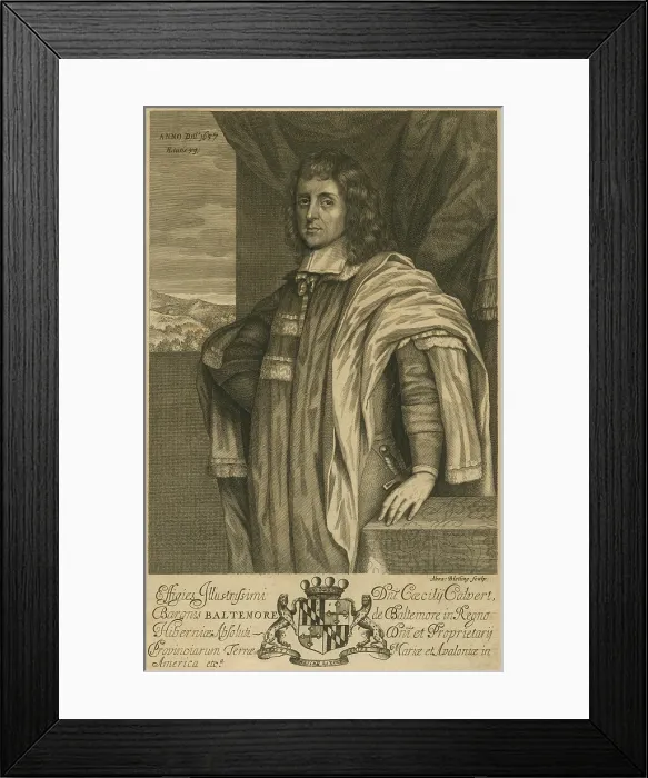 Framed Print : Cecil Calvert, 2nd Lord Baltimore, in portrait engraving by Abraham Blootelingh, ca. 1640-1659