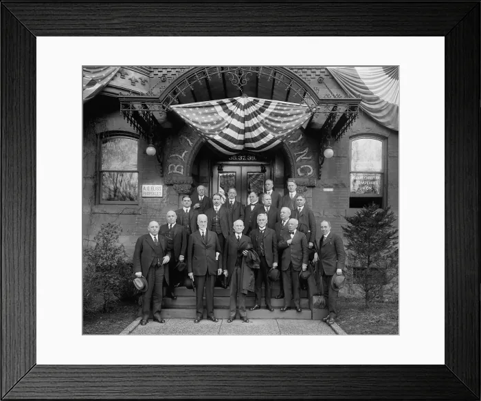 Framed Print : Wayne Bidwell Wheeler, (Front row, far left), the successful leader of the Prohibition movement
