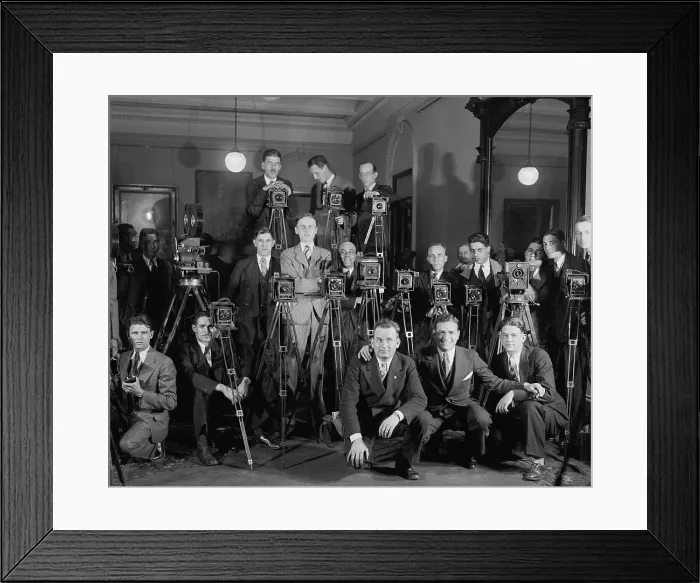 Framed Print : Cameramen of the National Photo Company of Washington, D.C. March 28, 1929. NPC shut down in 1932, when it closed after falling victim to the Great Depression (BSLOC_2016_8_155) Framed Print : Cameramen of the National Photo Company of Washington, D.C. March 28, 1929. NPC shut down in 1932, when it closed after falling victim to the Great Depression (BSLOC_2016_8_155)
