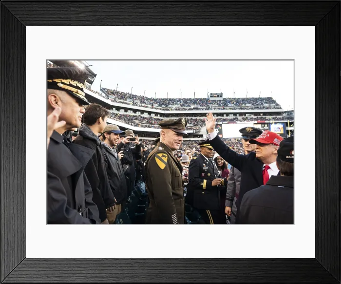 Framed Print : President Donald Trump waves to the crowd at the 120th Army-Navy football game in Philadelphia, Dec. 14, 2019 (BSLOC_2020_1_220)