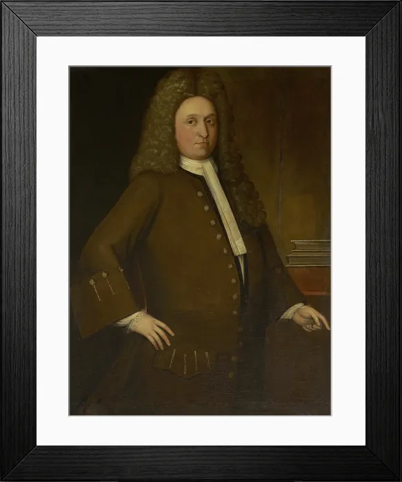 Framed Print : Gurdon Saltonstall, ca. 1720-25, in portrait by an unknown 18th century artist