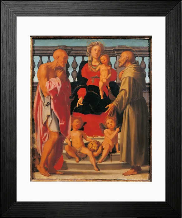 Framed Print : Madonna and Child with Two Saints, by Carrucci Jacopo known as il Pontormo, 1522, 16th Century, oil on panel, cm 73 x 61 - Italy, Tuscany, Florence, Uffizi Gallery. All