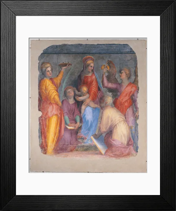 Framed Print : Sacred Conversation with the Madonna and Child and Sts Lucy, Agnes (probably), Zechariah (probably) and Michael Archangel (The St Rufillus Madonna) Framed Print : Sacred Conversation with the Madonna and Child and Sts Lucy, Agnes (probably), Zechariah (probably) and Michael Archangel (The St Rufillus Madonna)