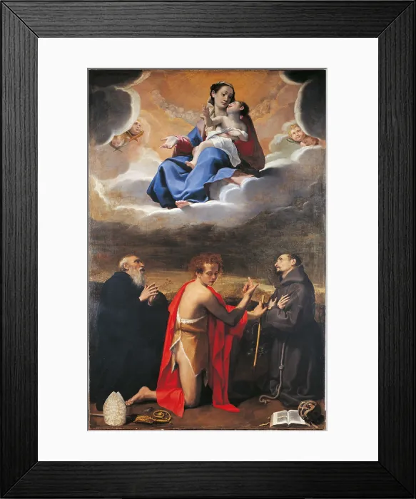 Framed Print : Madonna and Child with Sts Benedict, John the Baptist and Francis, by Bartolomeo Cesi, 1556 - 1629 about, 16th Century - 17th Century, canvas, - Italy, Emilia Romagna, Bologna