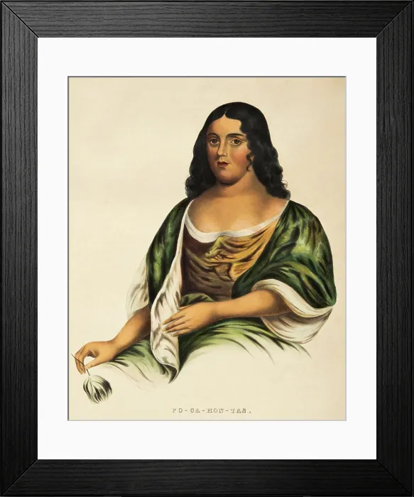 Framed Print : Portrait of Pocahontas, daughter of Chief Powhatan. This is an 1830 lithographic copy by Robert Matthew Sully, made from an English painting of 1616-1617 (BSLOC_2020_1_154)