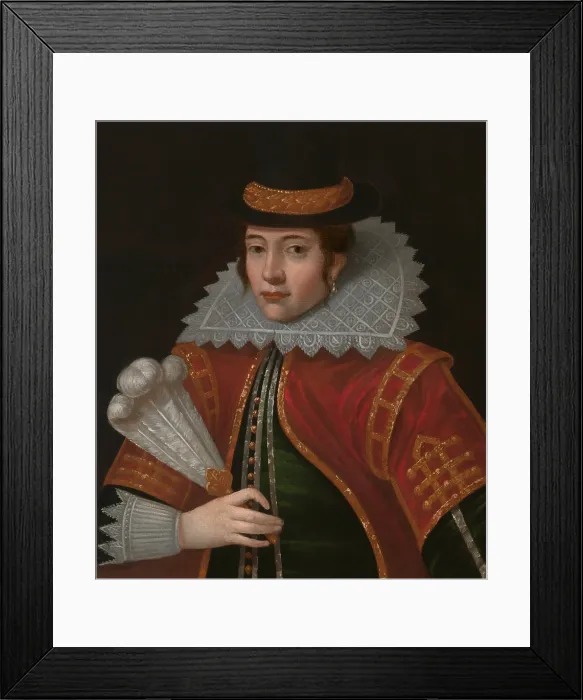 Framed Print : Detail of a portrait of Pocahontas. This is a third generation copy of the original painting, created in the 17th or 18th century (BSLOC_2020_1_152)