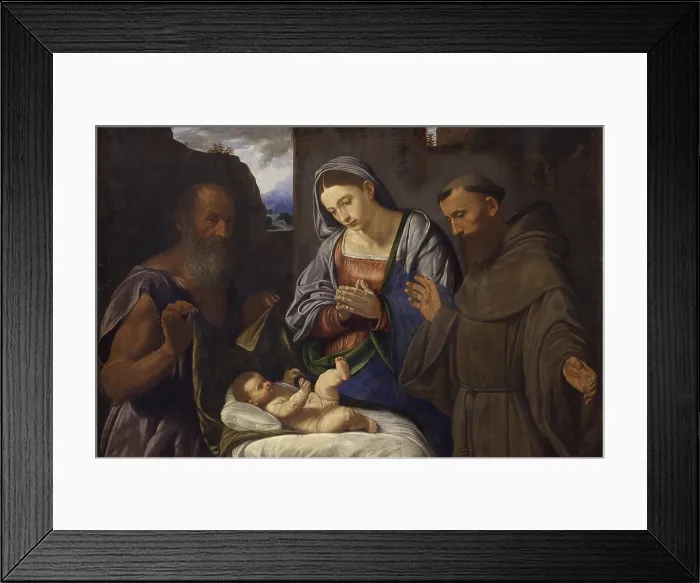 Framed Print : Nativity with Saints Jerome and Francis (Nativit con i santi Girolamo e Francesco), by Giovanni Girolamo Savoldo, 1527, 16th Century, oil on canvas, 90 x 137 cm - Italy, Piedmont Framed Print : Nativity with Saints Jerome and Francis (Nativit con i santi Girolamo e Francesco), by Giovanni Girolamo Savoldo, 1527, 16th Century, oil on canvas, 90 x 137 cm - Italy, Piedmont