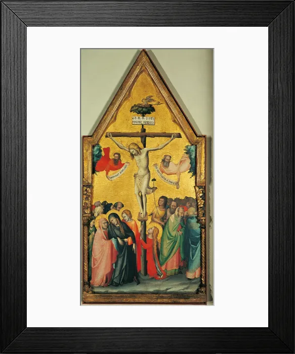 Framed Print : Crucifixion, by probably Pseudo Dalmasio, 1340 - 1350 about, 14th Century, tempera on panel, cm 125 x 61, 5 - Italy, Emilia Romagna, Bologna, National Picture Gallery
