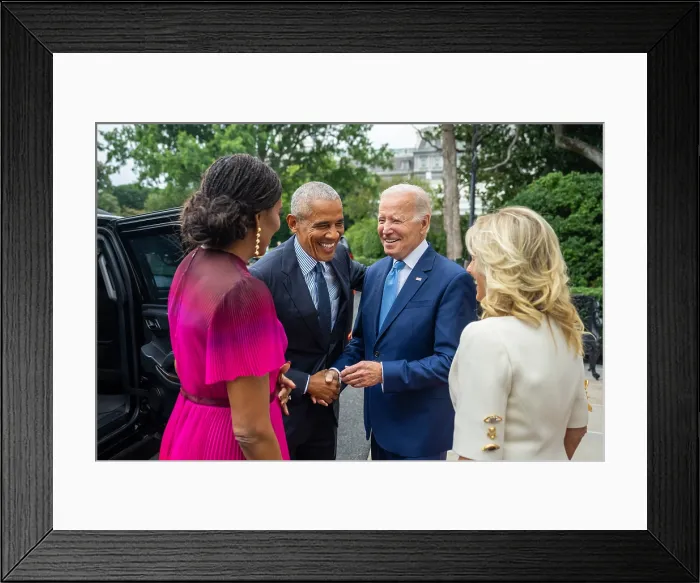 Framed Print : President Joe Biden and First Lady Jill Biden greet former President Barack Obama and former First Lady Michelle Obama, Sept. 7, 2022, at the White House