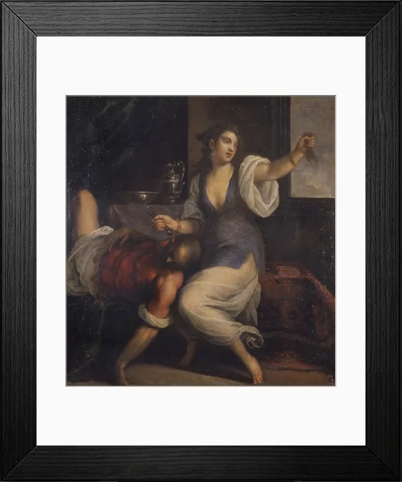 Framed Print : Sleeping Samson and Delilah (Sansone dormiente e Dalila), by Jacopo Negretti detto Palma il Giovane, 1610-1615, 17th Century, oil on canvas, 116 x 108 cm - Italy, Lazio, Rome