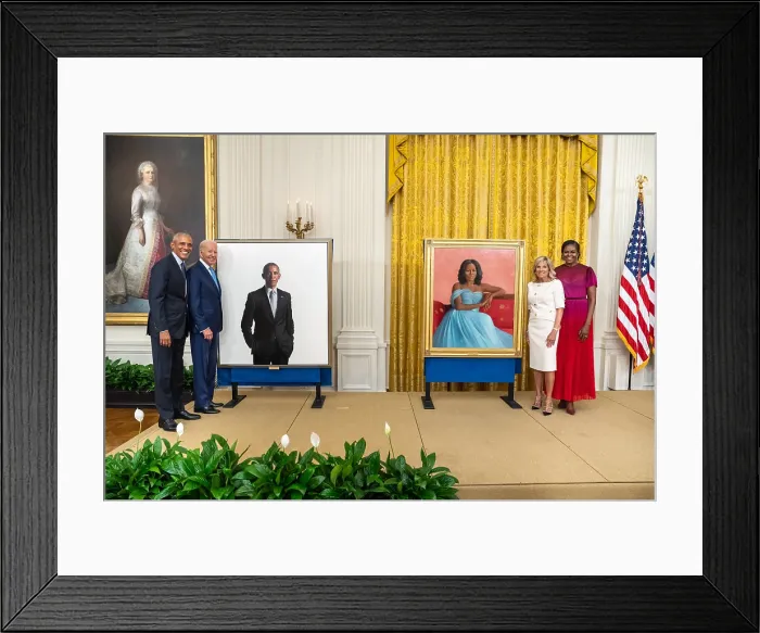 Framed Print : Former President Barack Obama and former First Lady Michelle Obama preview their official portraits, Sept. 7, 2022, in the White House East Room