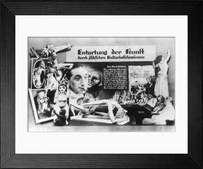 Framed Print : Nazi Anti-Soviet display of Jewish painting and sculpture in Vienna. 1938. The Nazi Party attacked Modernism and German Expressionism as Jewish decadent art. (BSLOC_2014_7_11) Framed Print : Nazi Anti-Soviet display of Jewish painting and sculpture in Vienna. 1938. The Nazi Party attacked Modernism and German Expressionism as Jewish decadent art. (BSLOC_2014_7_11)