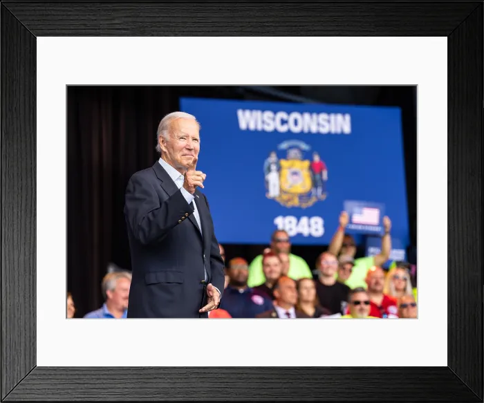 Framed Print : President Joe Biden, starts off the mid-term election campaign at Milwaukees Henry Maier Festival Park on Labor Day, Sept. 5, 2022