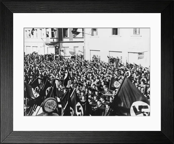 Framed Print : Crowd in Oberwart, Austria, saluting Nazi flags celebrating the Anschluss of Austria. March 11, 1938. (BSLOC_2014_7_17)