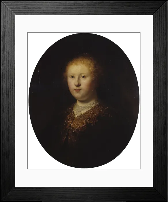 Framed Print : Portrait of a Young Girl (Portret van een Jong Meisje), by Rembrandt Harmenszoon van Rijn, 1632, 17th Century, oil on oak table, 60 x 50 cm - Italy, Lombardy, Milan