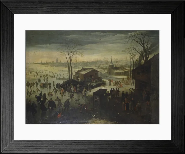Framed Print : Winter Pastimes - Landscape under the Snow, by unknown artist, 17th Century, oil on canvas - Italy, Lombardy, Milan, Brera Art Gallery. Whole artwork view