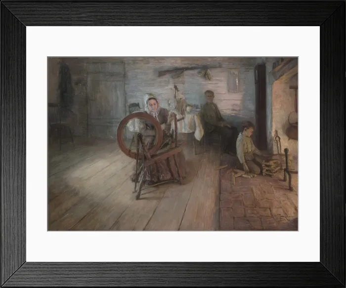 Framed Print : Spinning By Firelight-The Boyhood of George Washington Gray, 1894, by African expatriate artist, Henry Tanner