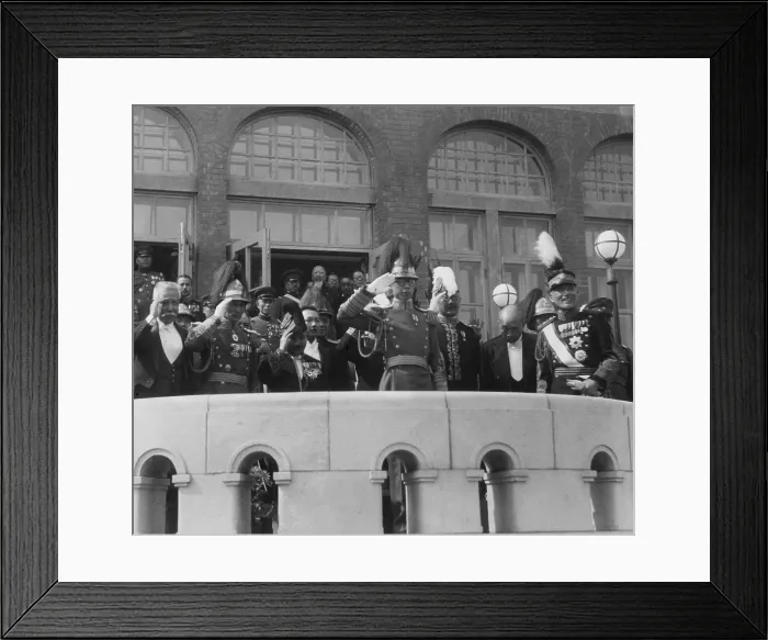 Framed Print : Emperor Pu-Yi of Manchukuo with his Japanese clients, all in dress uniform. Possibly at the formal recognition of Pu-Yi as the Emperor of Manchukuo. Ca. March 1, 1934