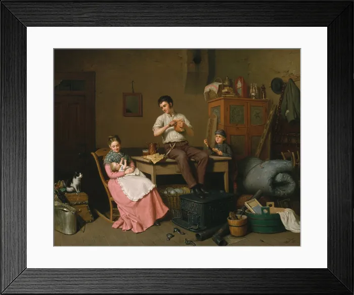 Framed Print : JUST MOVED, 1870, by Henry Mosler, American painting, oil on canvas. Genre scene, of a family, their still packed belongings as they move into an urban apartment Framed Print : JUST MOVED, 1870, by Henry Mosler, American painting, oil on canvas. Genre scene, of a family, their still packed belongings as they move into an urban apartment