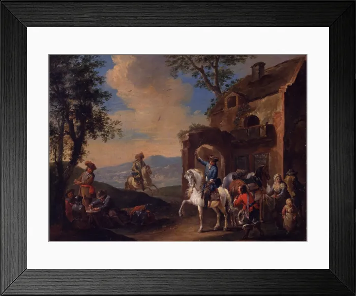 Framed Print : Landscape with Resting Soldiers, School of Philips Wouwerman, 18th Century, oil on canvas, 26 x 35 cm - Italy, Lombardy, Milan, Castello Sforzesco Framed Print : Landscape with Resting Soldiers, School of Philips Wouwerman, 18th Century, oil on canvas, 26 x 35 cm - Italy, Lombardy, Milan, Castello Sforzesco