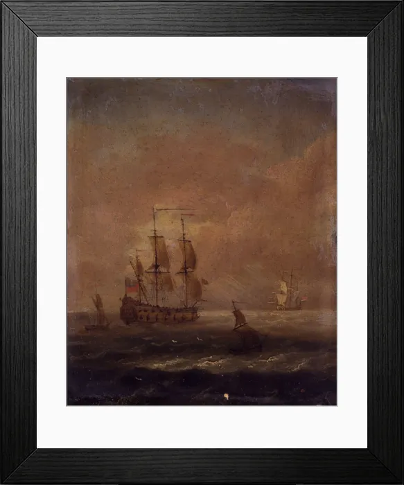 Framed Print : Seascape, Unknown Dutch Artist, 1690 - 1710, 17th - 18th Century, oil on copper, 16, 5 x 14 cm - Italy, Lombardy, Milan, Castello Sforzesco, Civic Collections of Ancient Art