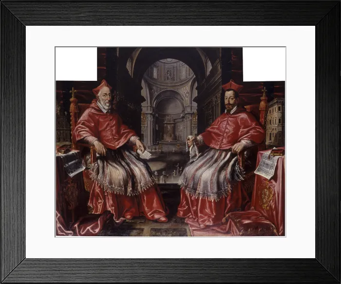 Framed Print : Double Portrait of the Customer Cardinal Alessandro and Odoardo Farnese with the Church of Jesus as a Background, by Unknown Artist, 1622, 1624, 17th Century Framed Print : Double Portrait of the Customer Cardinal Alessandro and Odoardo Farnese with the Church of Jesus as a Background, by Unknown Artist, 1622, 1624, 17th Century
