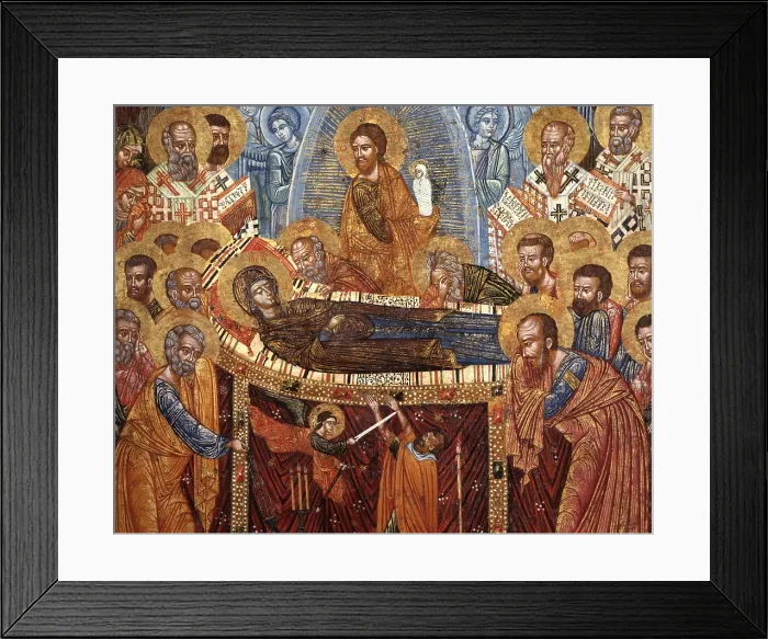 Framed Print : Dormitio Virginis, by Onufri Qiprioti, begin of the 17th Century, tempera on wood - Albania, Tirana, Institute for Cultural Monuments. Detail Framed Print : Dormitio Virginis, by Onufri Qiprioti, begin of the 17th Century, tempera on wood - Albania, Tirana, Institute for Cultural Monuments. Detail