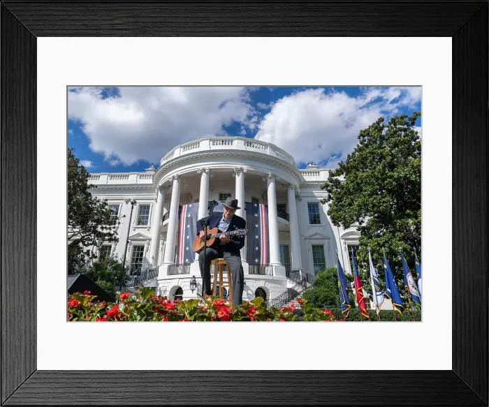 Framed Print : James Taylor performs at the celebration for the Inflation Reduction Act on the South Lawn of the White House, Sept. 13, 2022. (BSLOC_2022_7_33) Framed Print : James Taylor performs at the celebration for the Inflation Reduction Act on the South Lawn of the White House, Sept. 13, 2022. (BSLOC_2022_7_33)